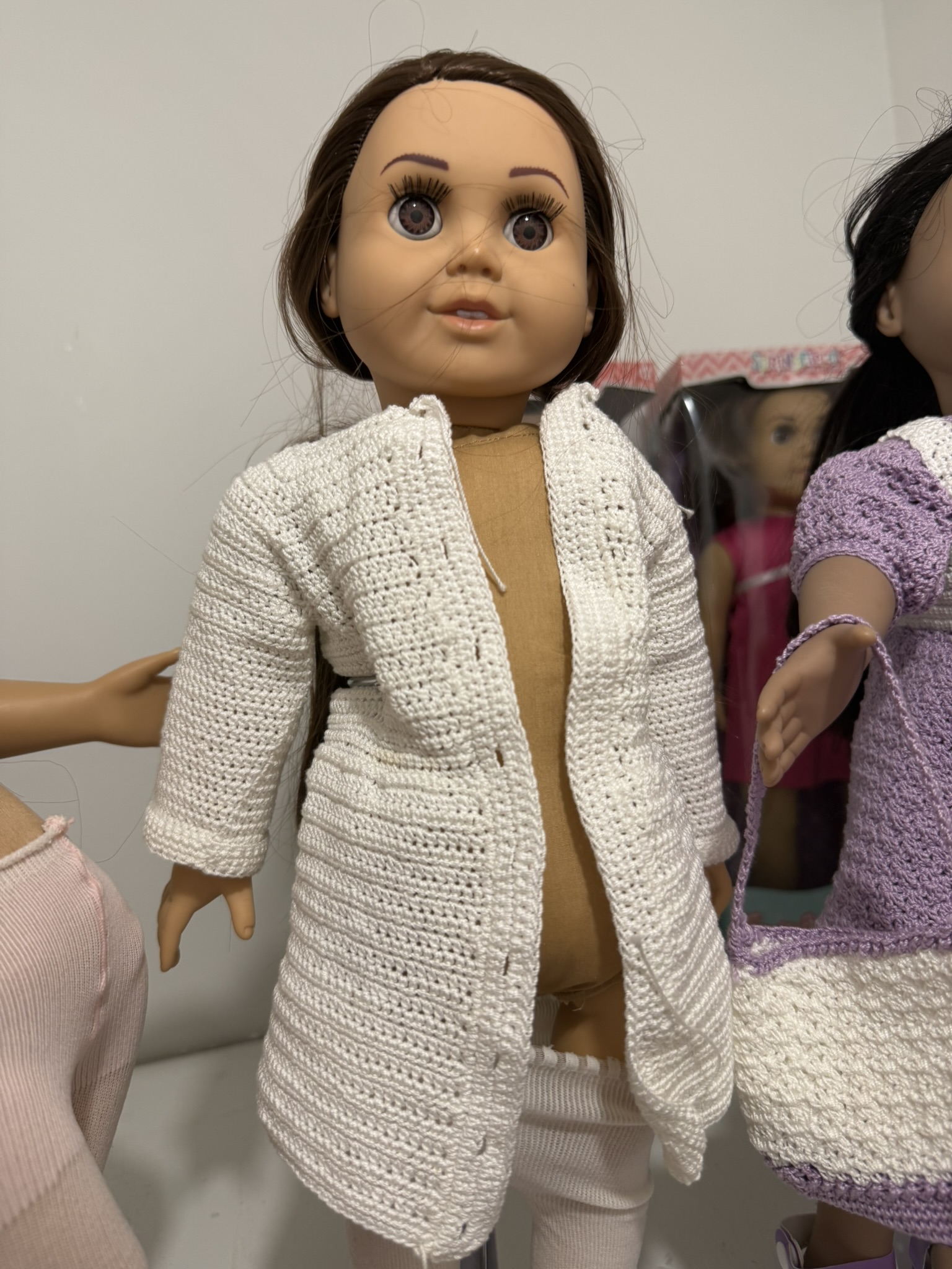 White cardigan crochet doll pattern PDF